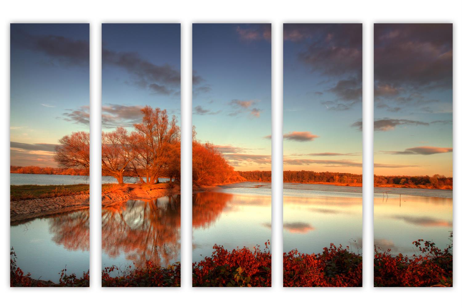 Autumn Red Tree Wall Art Canvas Print 5 Panel Split. Tree Wall Decor Canvas Quest