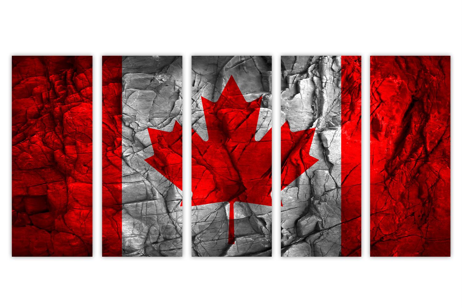 Canada Flag Wall Art Canvas Print stone effect 5 Panel Split. Country