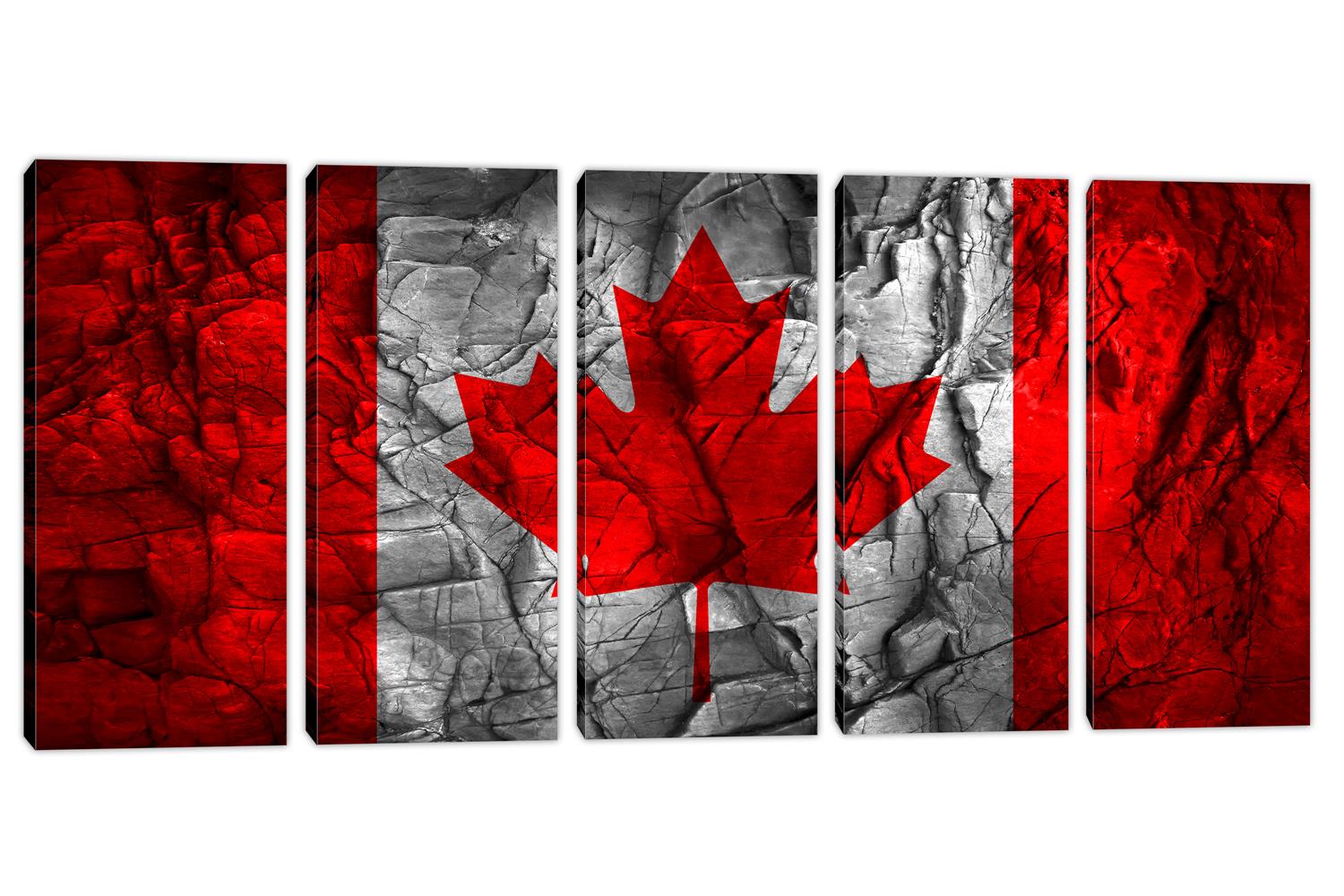 Canada Flag Wall Art Canvas Print stone effect 5 Panel Split. Country