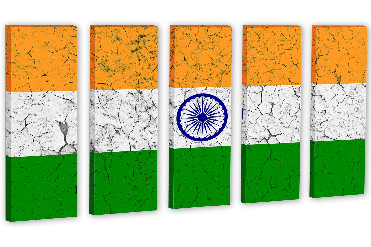India Flag Canvas Print Wall Art cracked effect 5 Panel Split