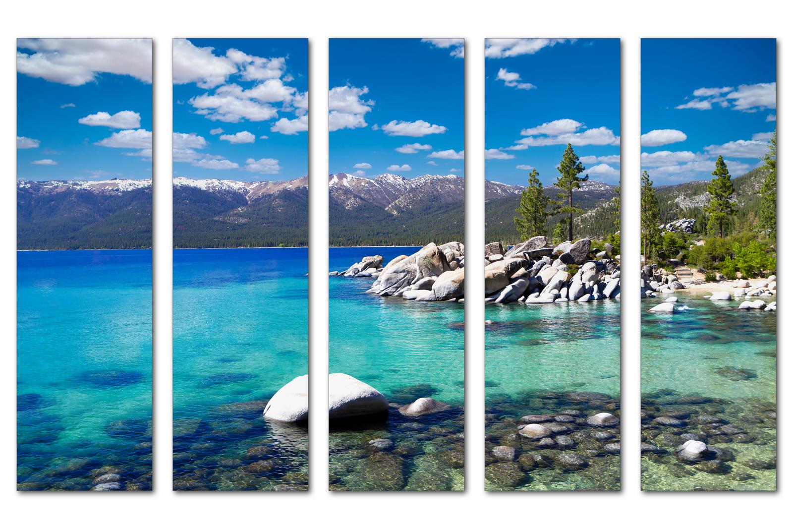 Lake Tahoe Wall Art Canvas Print 5 Panel Split. Lake Tahoe California