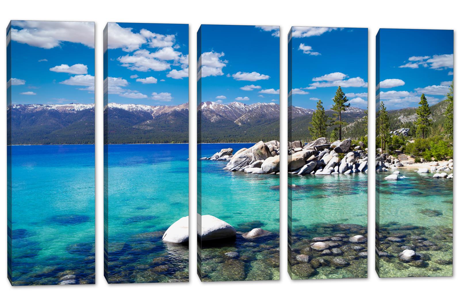 Lake Tahoe Wall Art Canvas Print 5 Panel Split. Lake Tahoe California