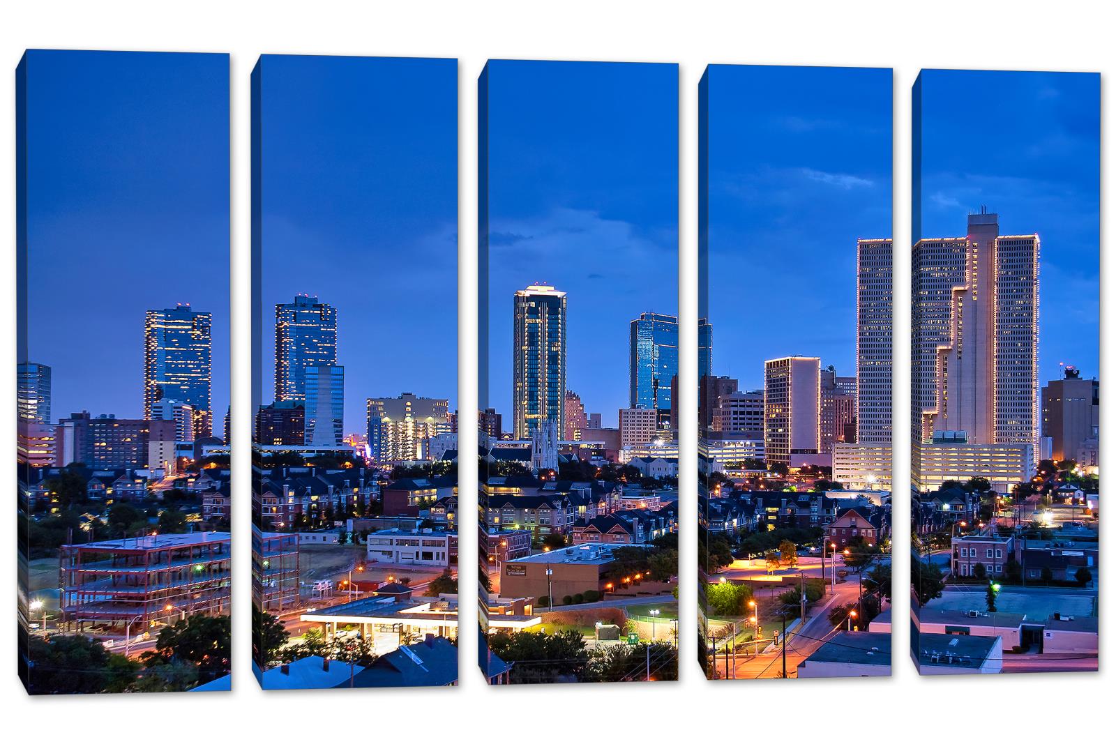 Fort Worth Texas Canvas Print Wall Art evening 5 Panel Split Fort
