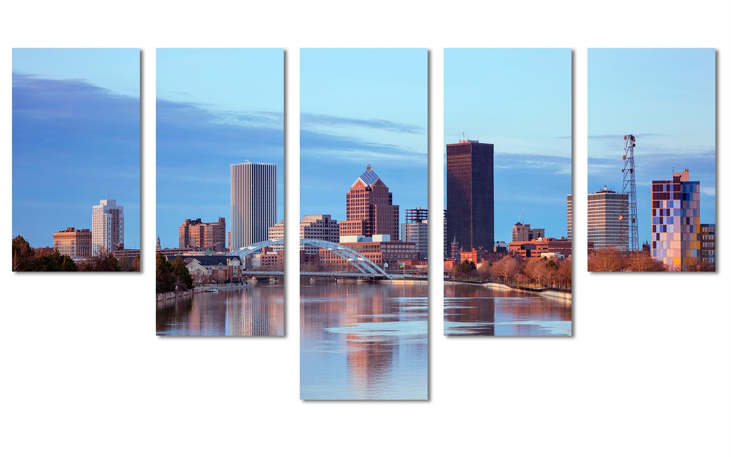 Rochester NY Skyline Canvas Print Wall Art 5 Panel Waterfall Wall