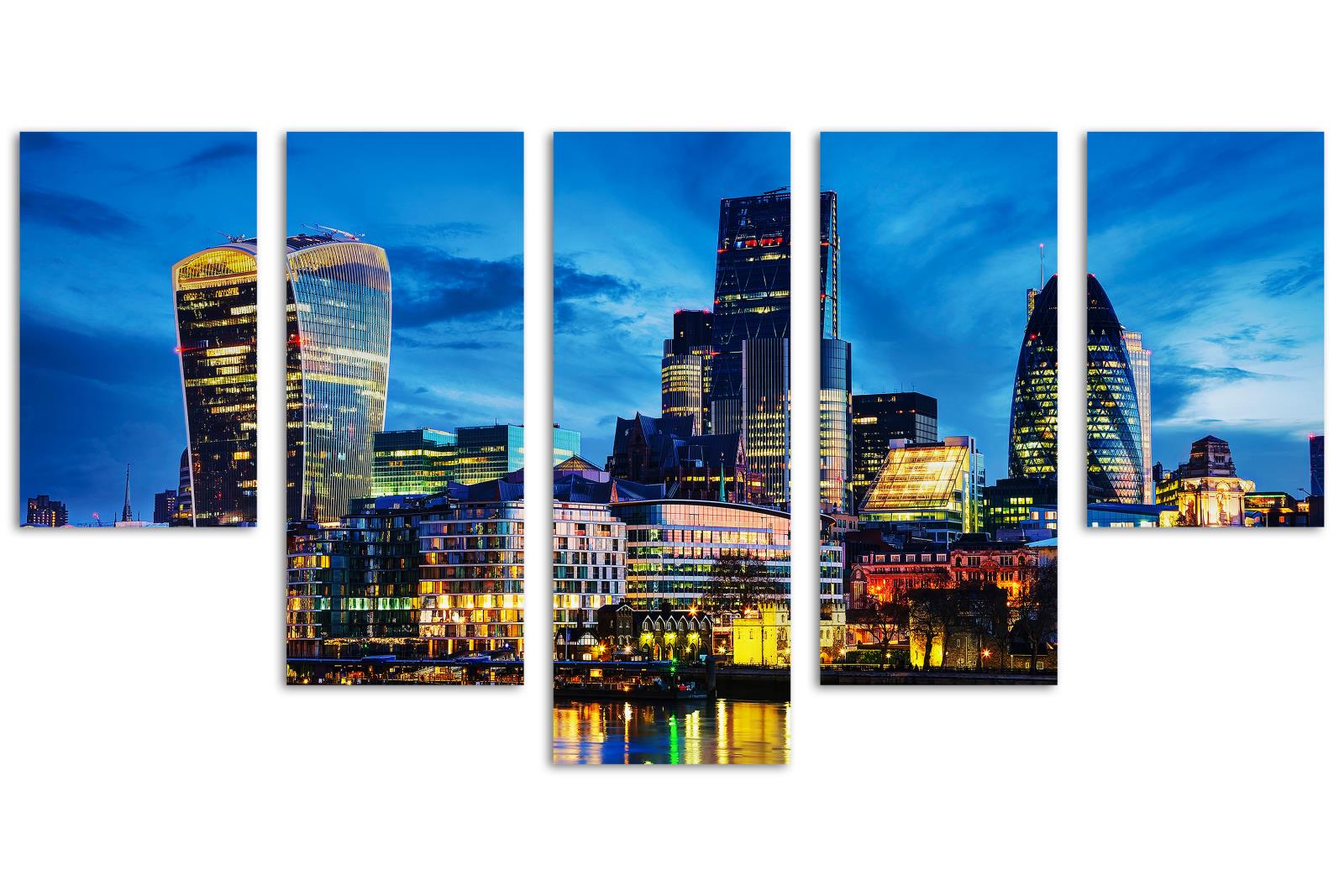 London Skyline Wall Art Canvas Print evening 5 Panel Waterfall Split