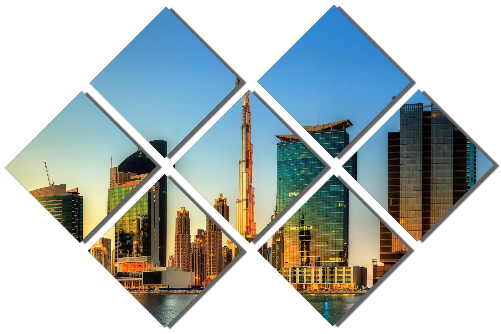 Dubai Wall Art Metal Print, Downtown Dubai Skyline 7 Panel Butterfly