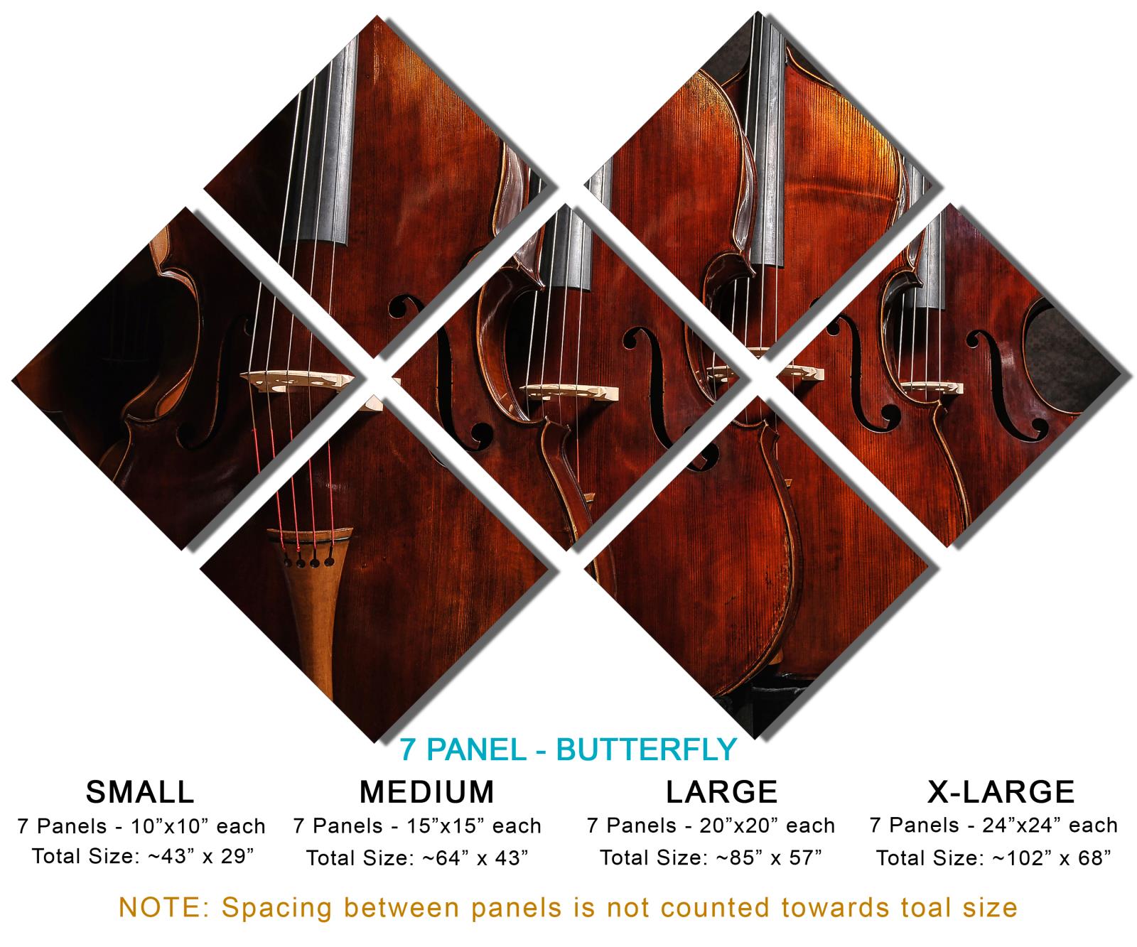 Musical Instruments Wall Art Metal Print 7 Panel Butterfly Split Double