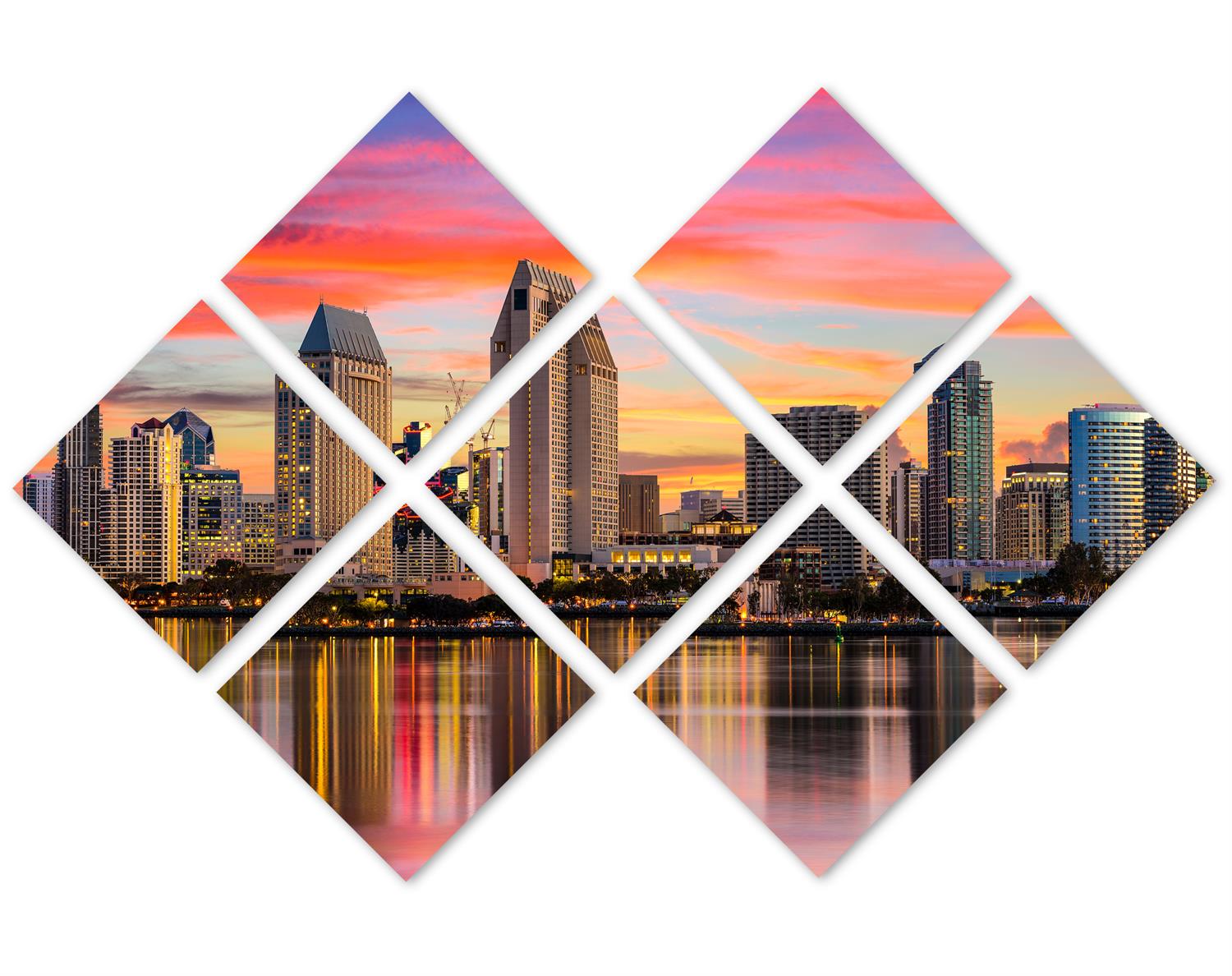 San Diego Skyline Canvas Print Wall Art. 7 Panel Butterfly Split