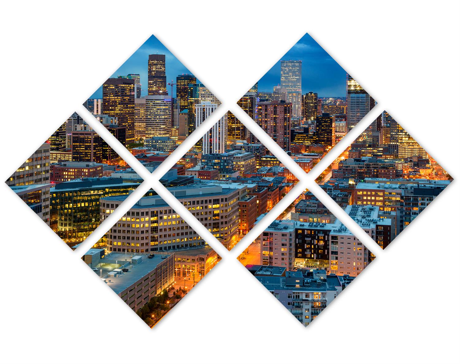 Denver City Skyline Canvas Print Wall Art 7 Panel Butterfly Split