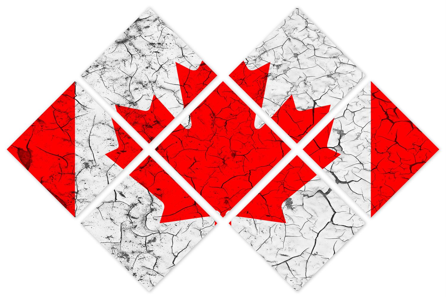 Canada Flag Canvas Print Wall Art cracked effect 7 Panel Butterfly