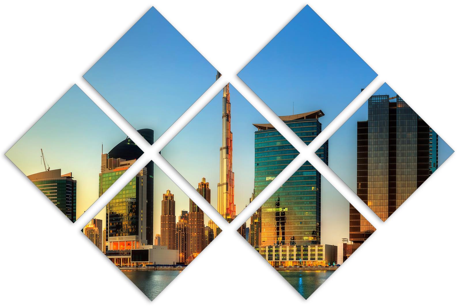 Dubai Wall Art Canvas Print, Downtown Dubai Skyline 7 Panel Butterfly