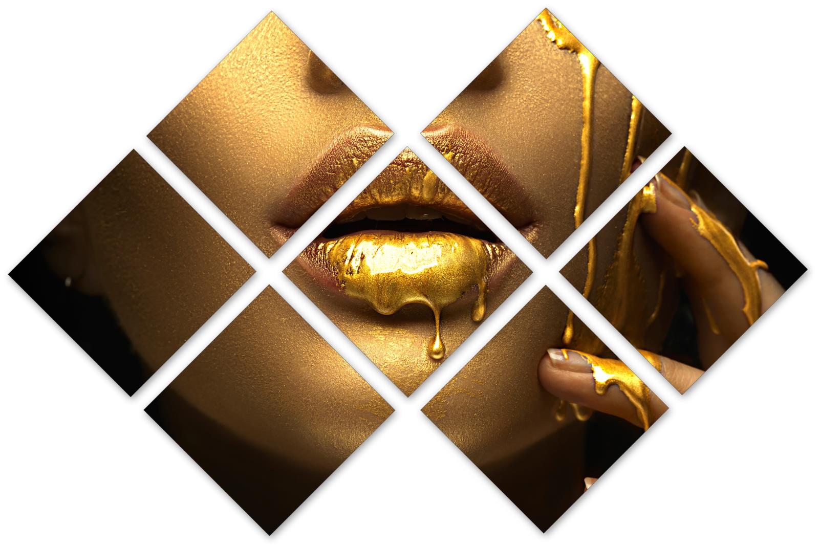 Gold Woman Face Wall Art Fashion Canvas Print 7 Panel Butter Split