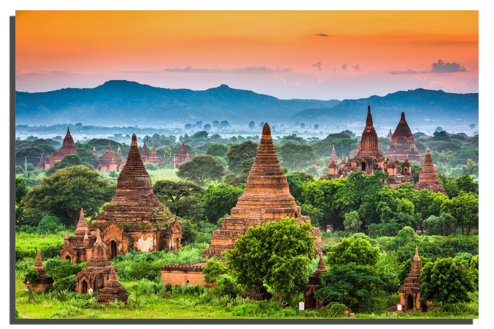 Bagan Temples Metal Print Wall Art lush landscape Bagan Myanmar