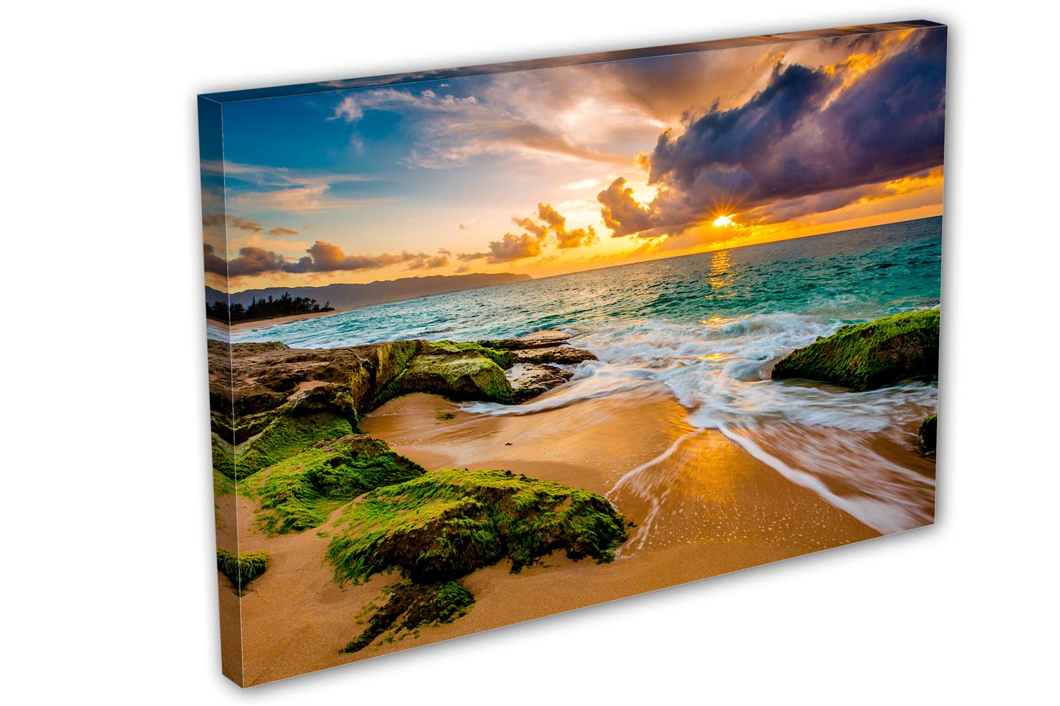 Hawaii beach with Golden Sunset Canvas Print, Wall Art for room wall