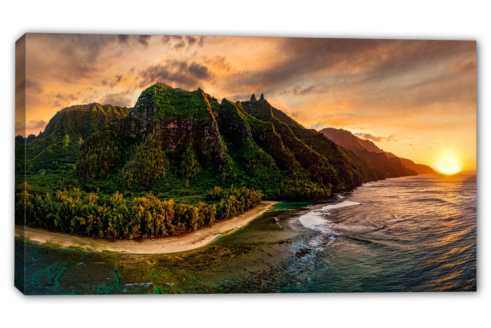Hawaii's Na Pali Coast Canvas Print Wall Art golden sunset Kauai