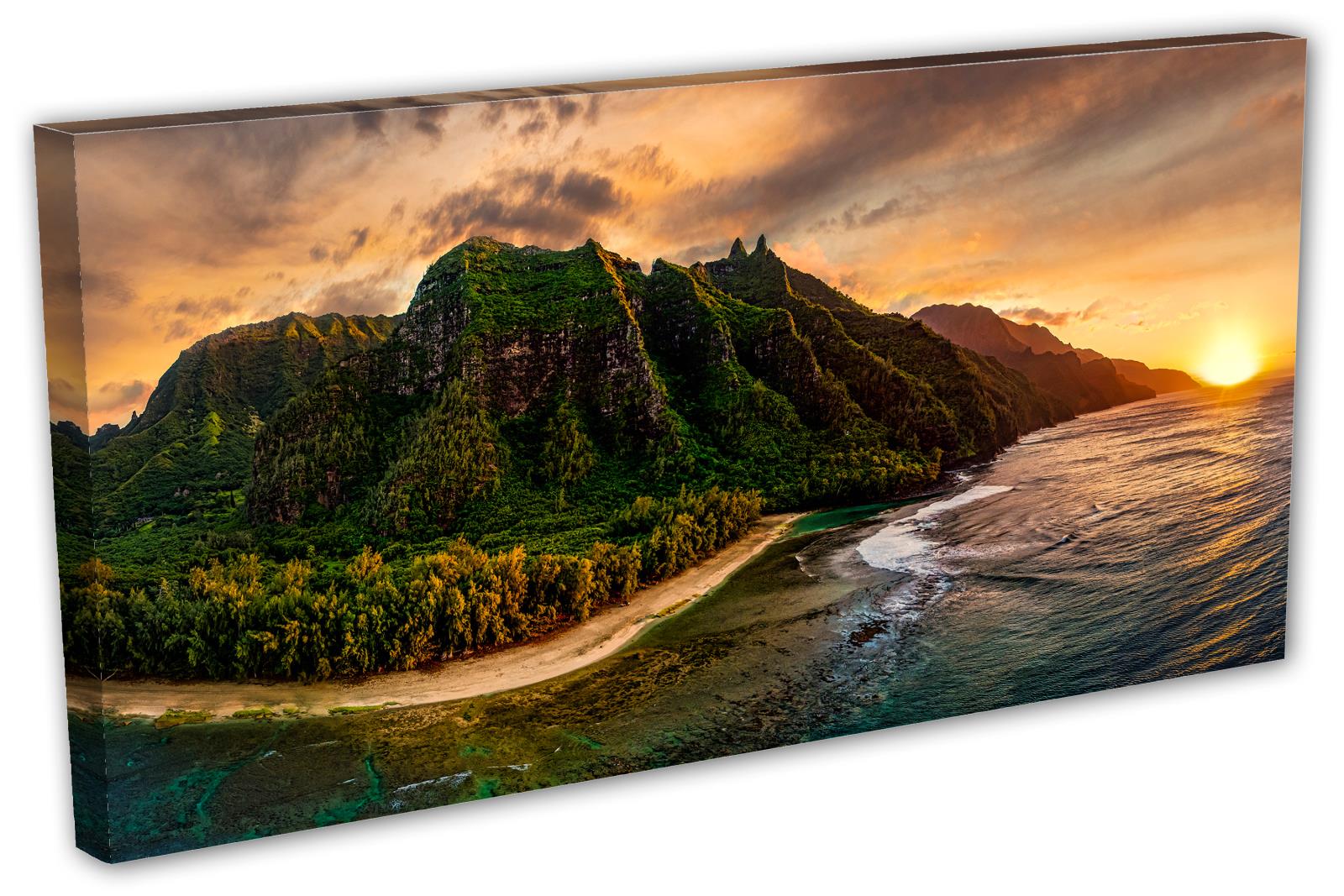 Hawaii's Na Pali Coast Canvas Print Wall Art golden sunset Kauai
