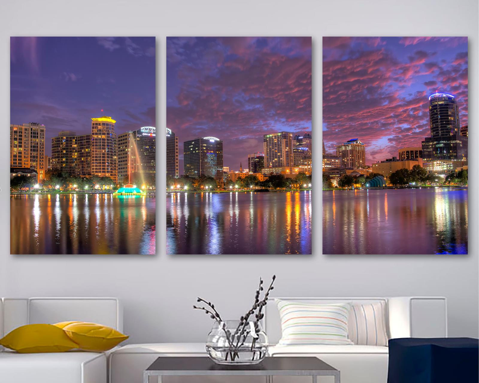 Orlando, Florida, USA Skyline Canvas Print 3 Panel Split, Triptych