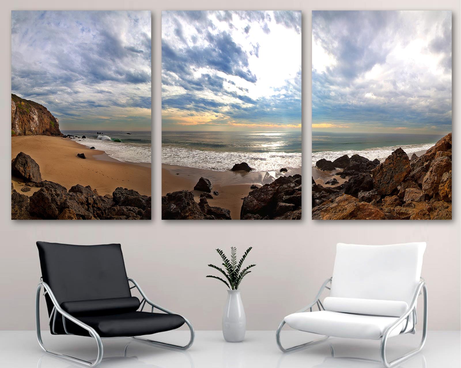Morning Ocean Coast Canvas Print 3 Panel Split, Triptych. Nature