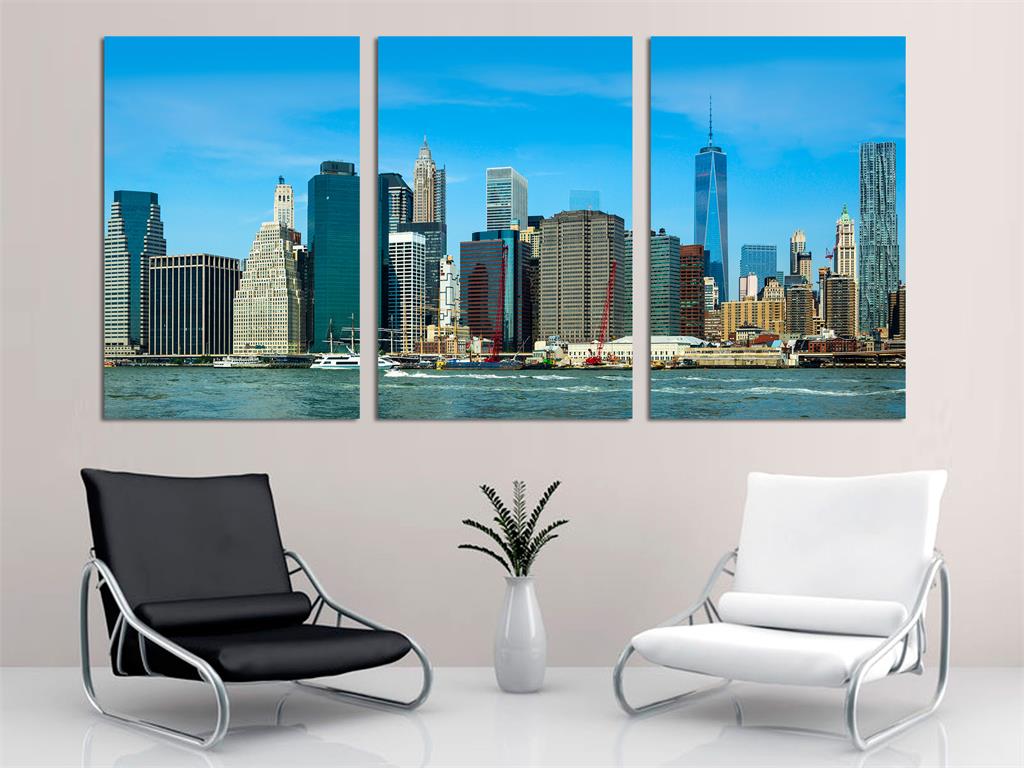 Manhattan, New York Skyline Canvas Print 3 Panel Split, Triptych