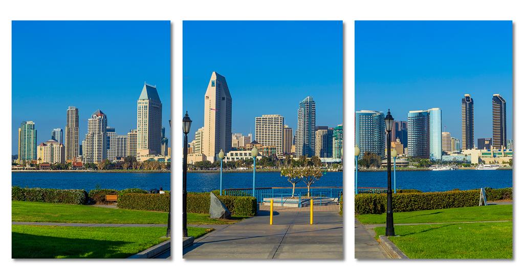 San Diego Skyline Canvas Print. 3 Panel Split, Triptych. Wall Art