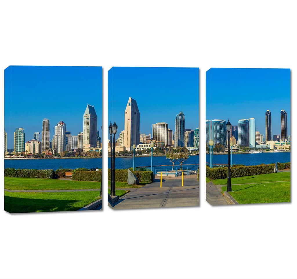 San Diego Skyline Canvas Print. 3 Panel Split, Triptych. Wall Art