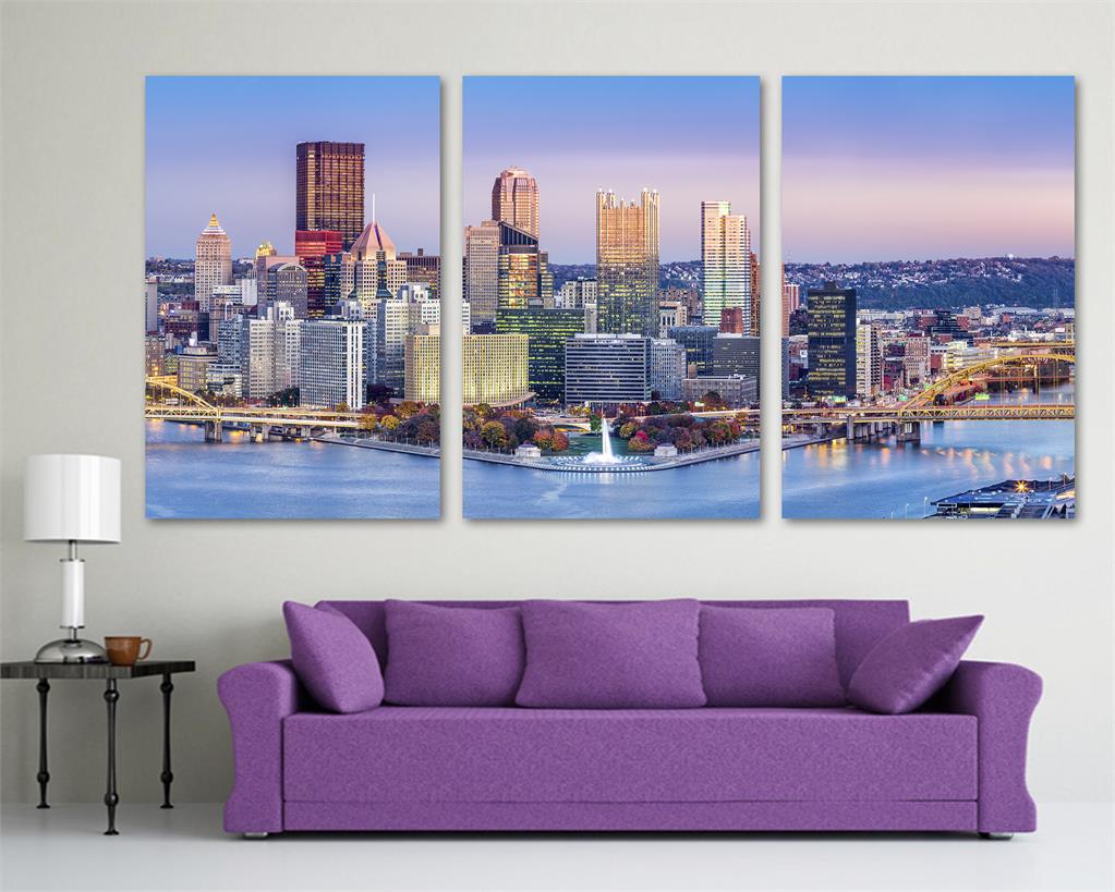 Pittsburgh, Pennsylvania skyline Canvas Print 3 Panel Split, Triptych