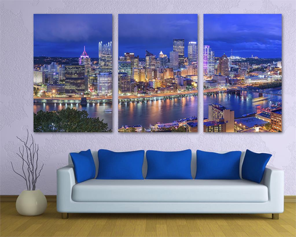Pittsburgh, Pennsylvania skyline Canvas Print 3 Panel Split, Triptych