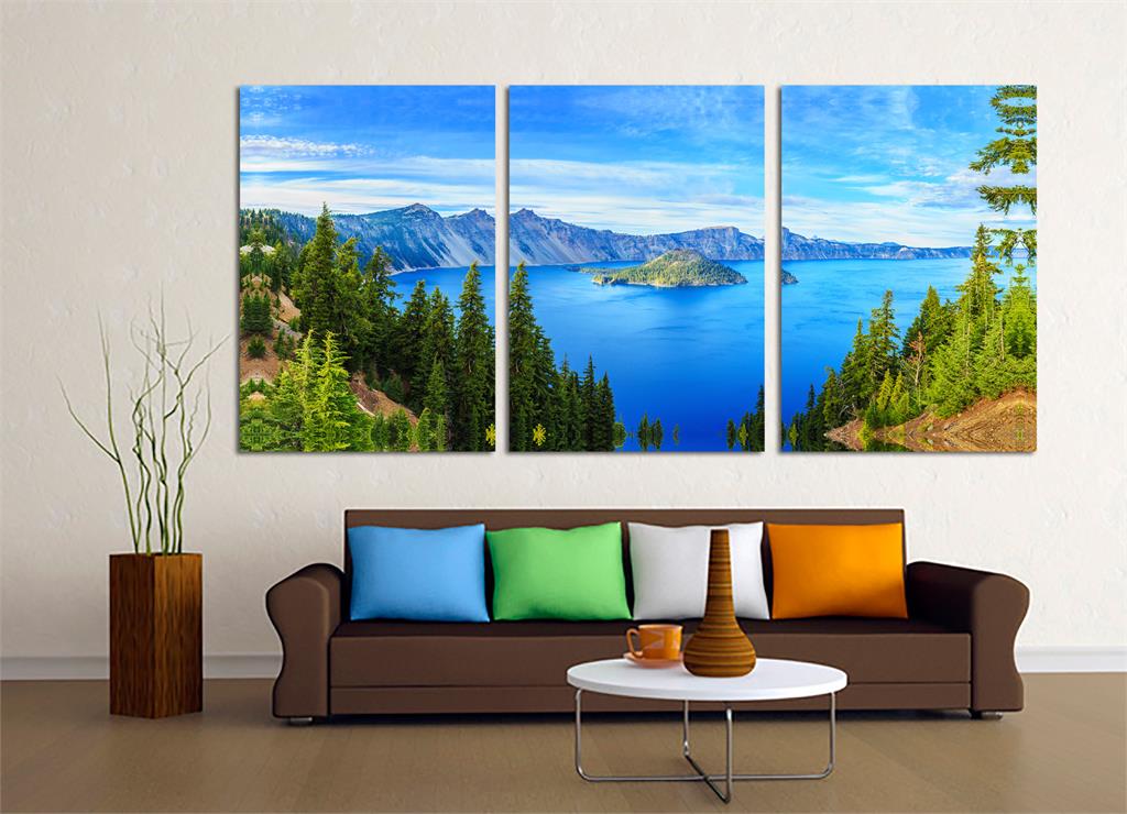 Crater Lake National Park Canvas Print. 3 Panel Split, Triptych. Oregon