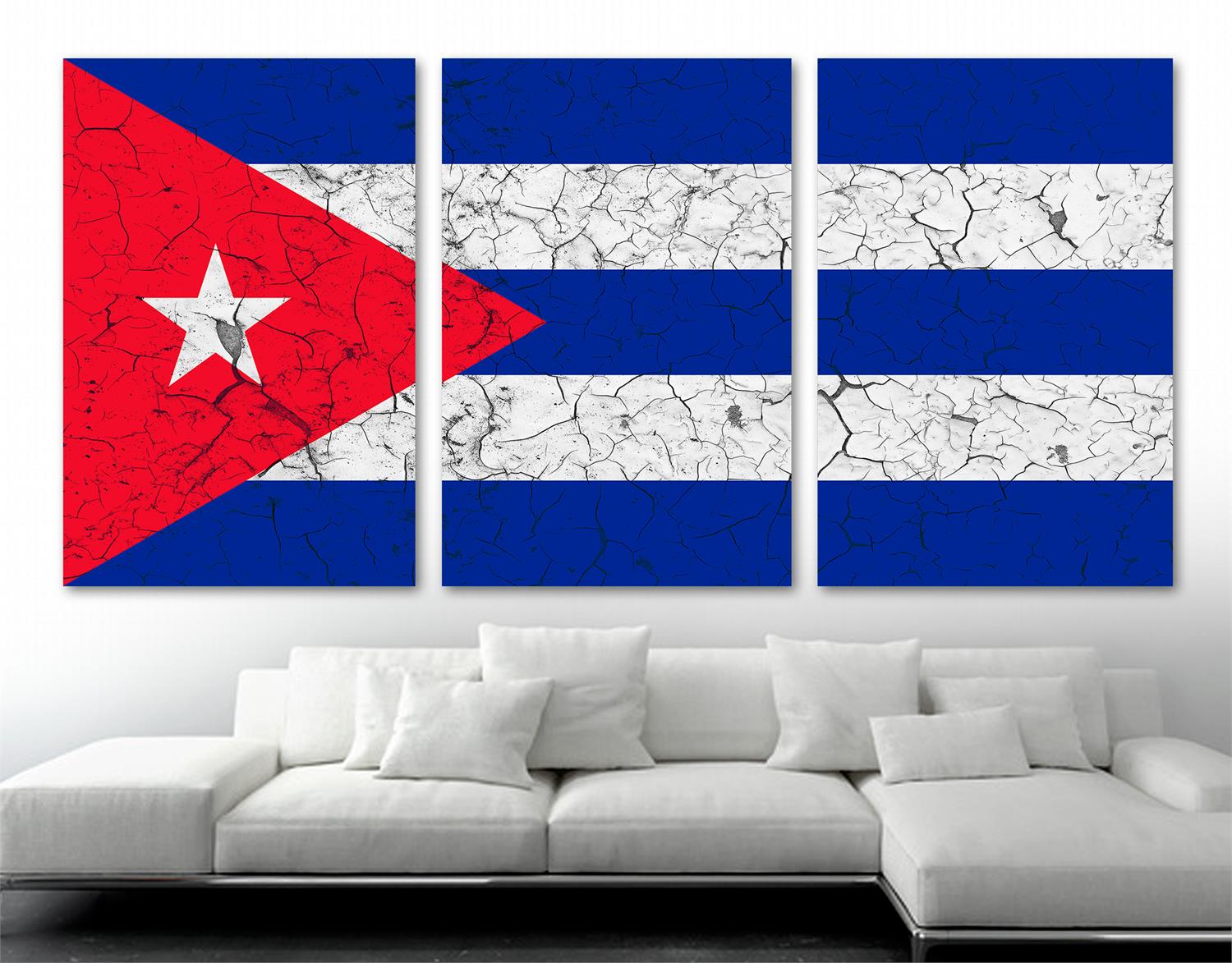 Cuba Flag Canvas Print Wall Art cracked effect 3 Panel Split