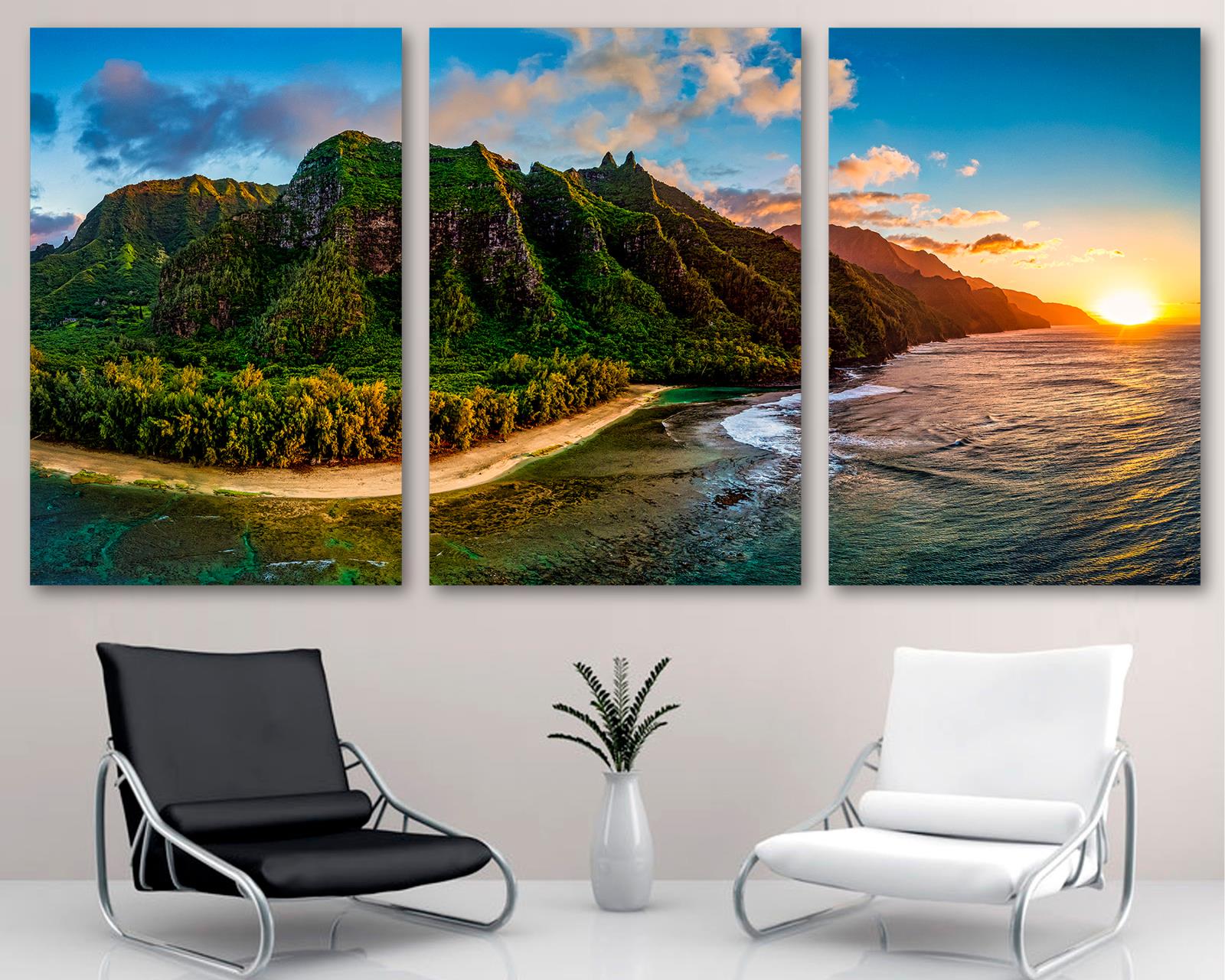 Hawaii's Na Pali Coast Wall Art Canvas Print, Kauai 3 Panel Split lan