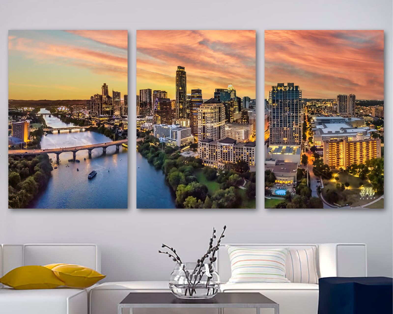 Austin Texas skyline Canvas Print Wall Art pink orange sky 3 Panel Spl