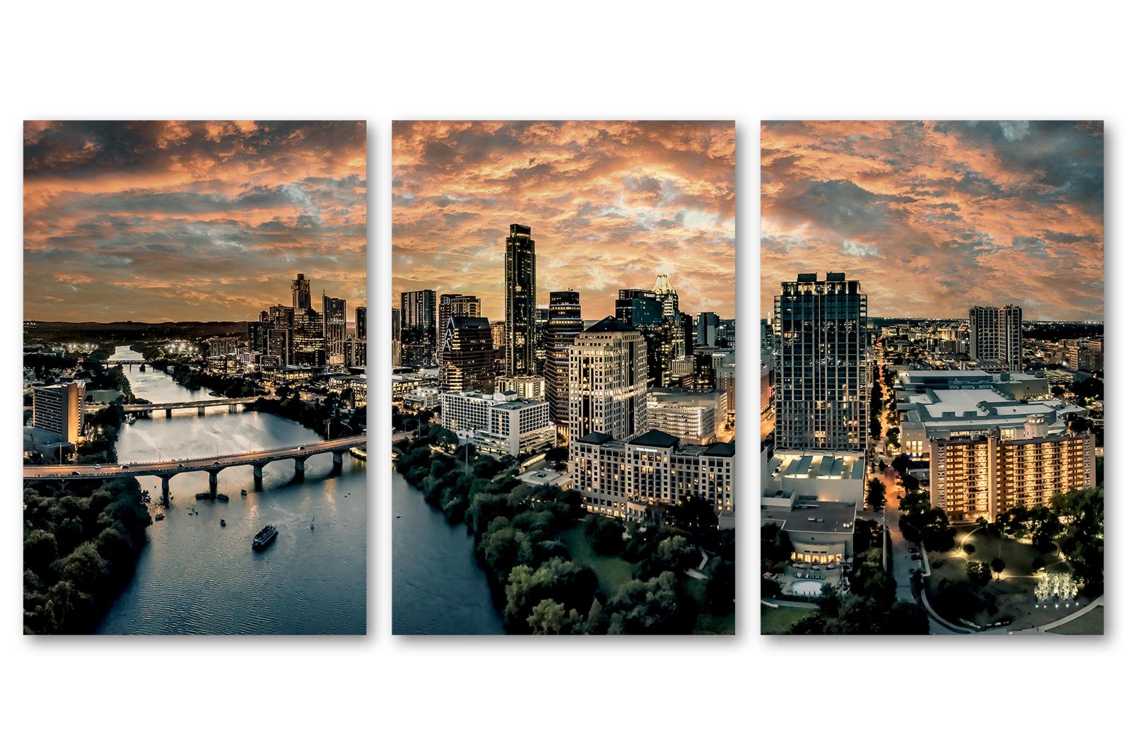 Austin Texas skyline Canvas Print Wall Art dramatic tone 3 Panel Split