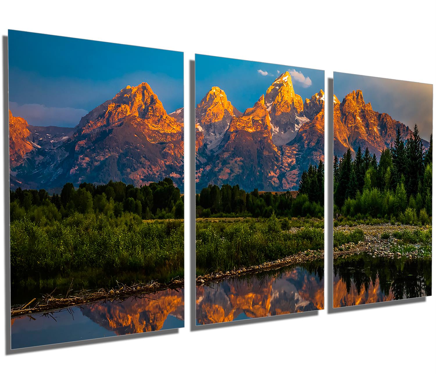 Grand Teton Mountains - Metal Print wall art. 3 Panel split