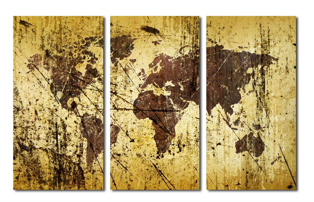 Abstract Art, kobicha World Map Canvas Print - 3 panel split, Triptych ...