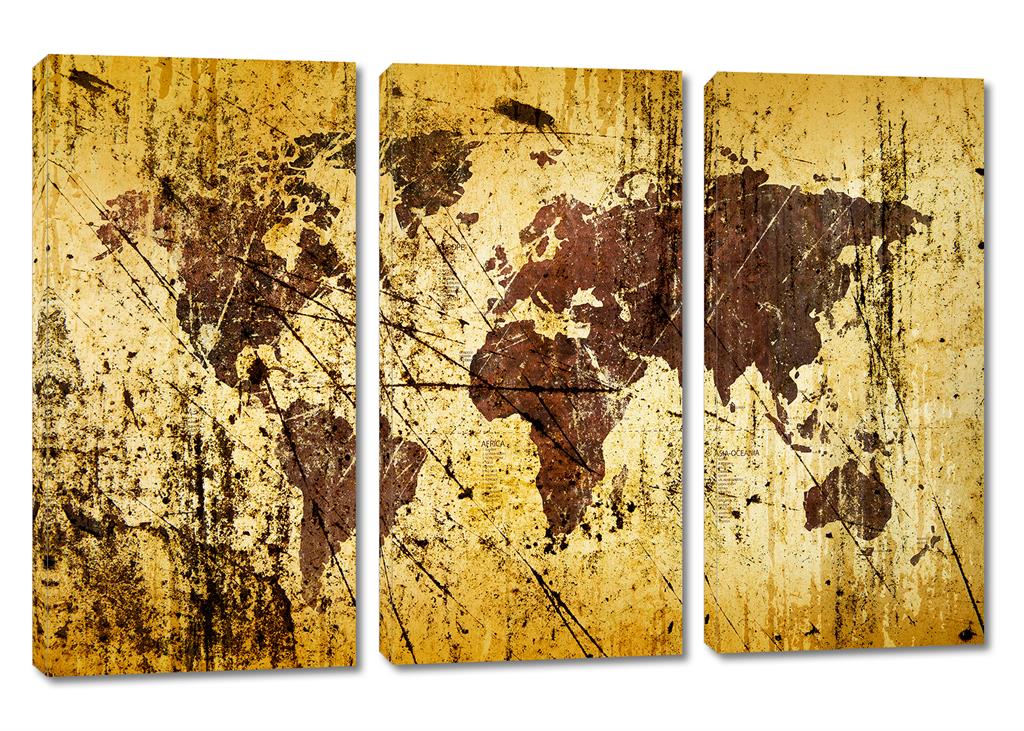Abstract Art, kobicha World Map Canvas Print - 3 panel split, Triptych ...