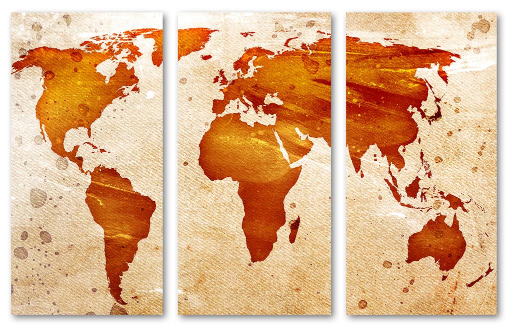 Abstract art World Map Canvas Print - 3 Panel Split, Triptych. Wall Art ...