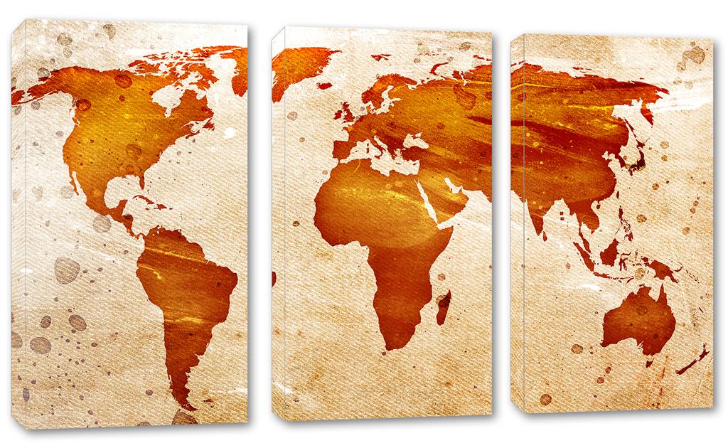 Abstract art World Map Canvas Print - 3 Panel Split, Triptych. Wall Art ...