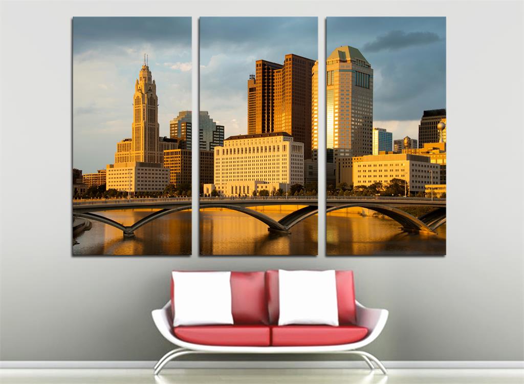 Columbus Ohio Skyline Canvas Print 3 Panel Split, Triptych Wall Art
