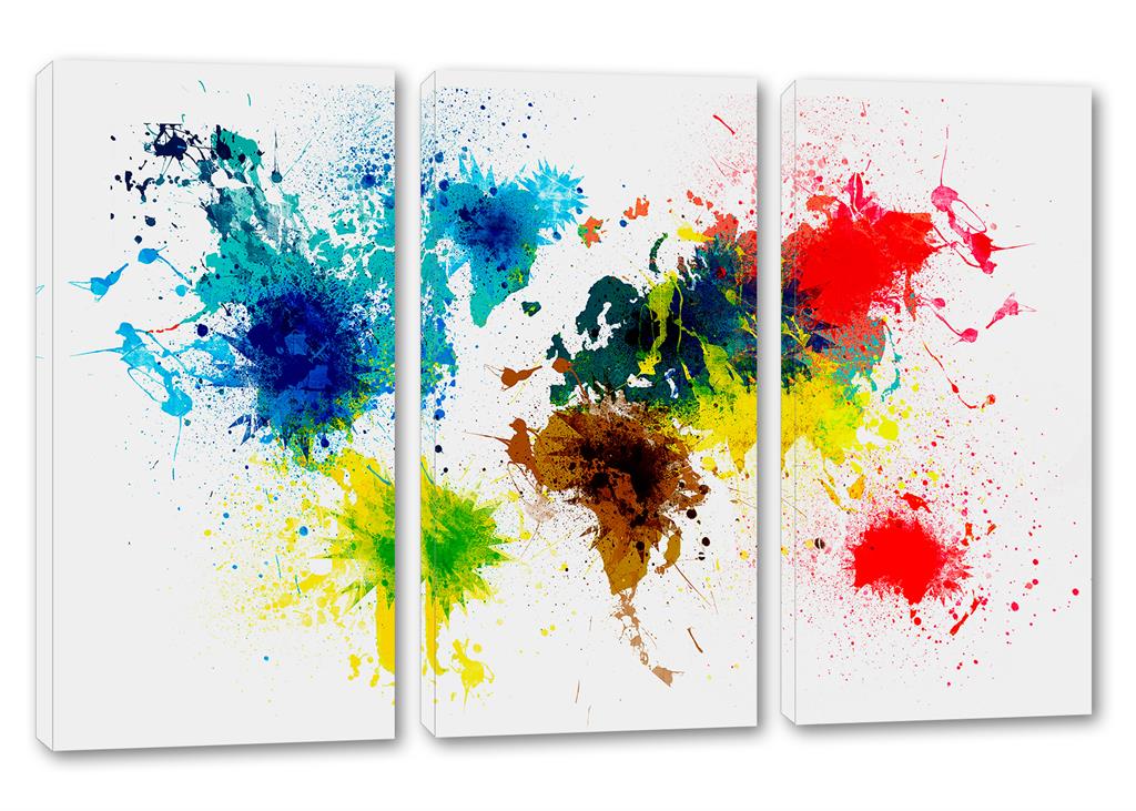 Colorful World Map Canvas Print 3 Panel Split, Triptych Wall Art for ...