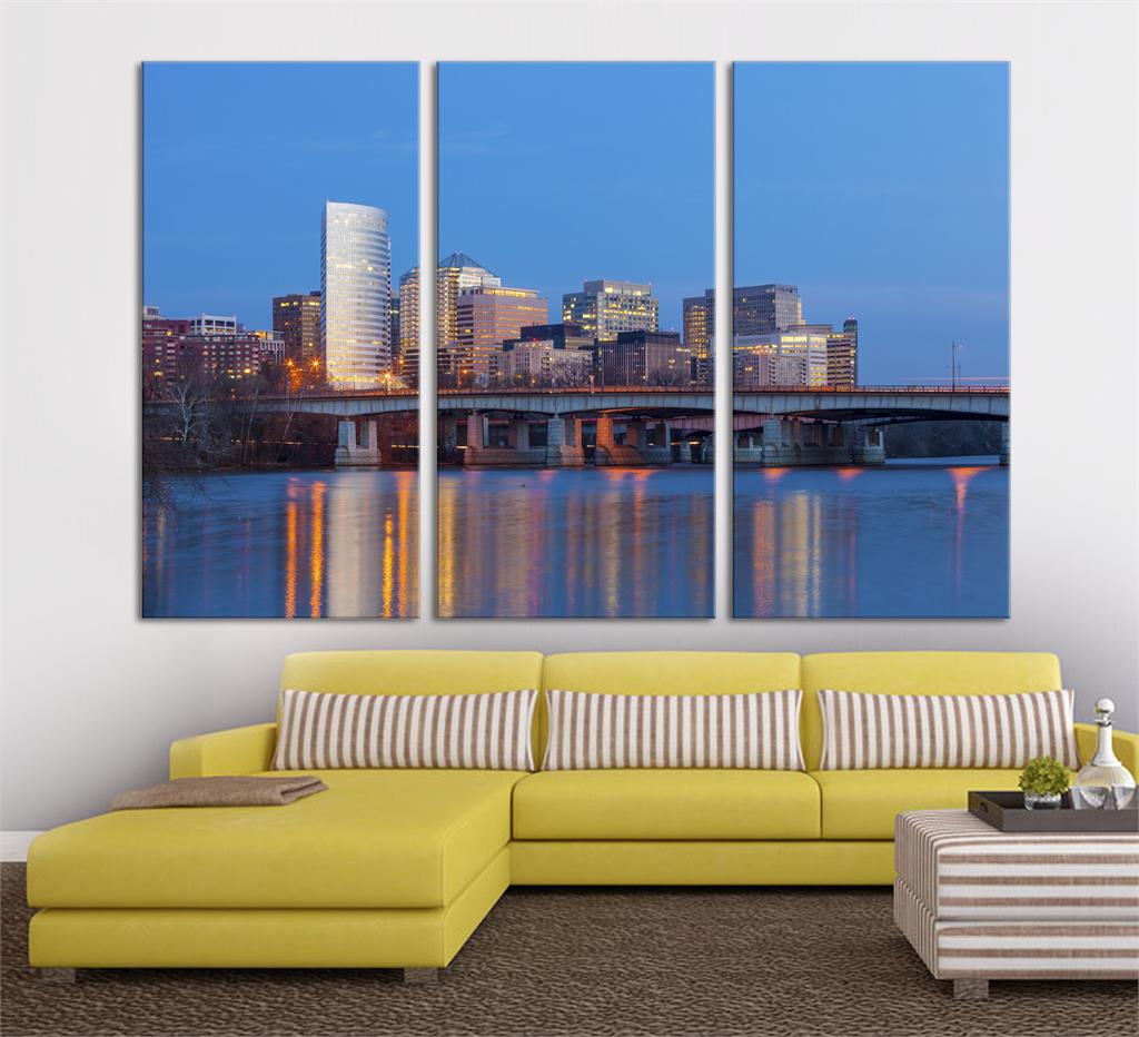 Rosslyn skyscrapers, DC skyline Canvas Print. 3 Panel Split, Triptych