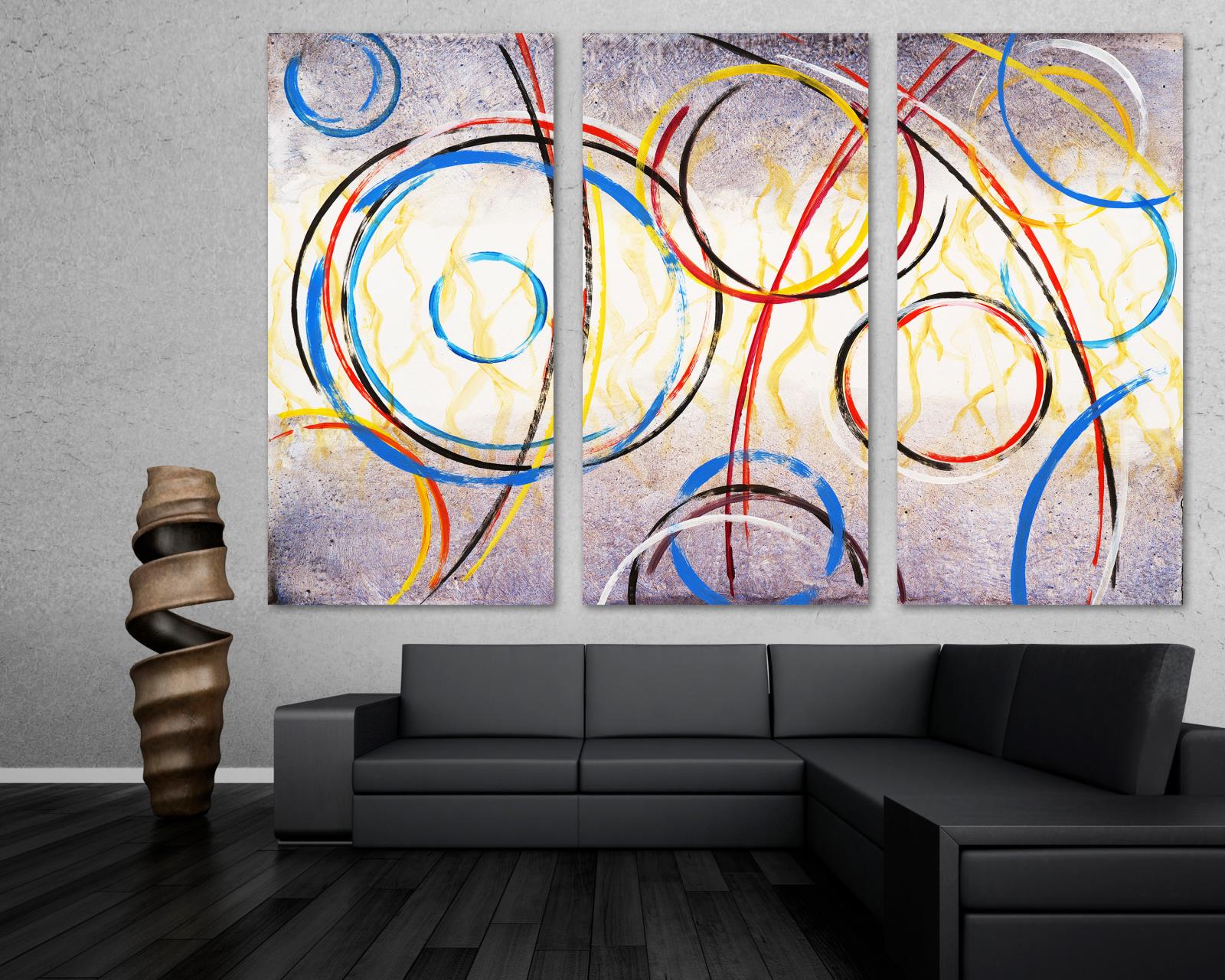 Abstract Circles Canvas Print 3 Panel Split, Triptych Wall Art