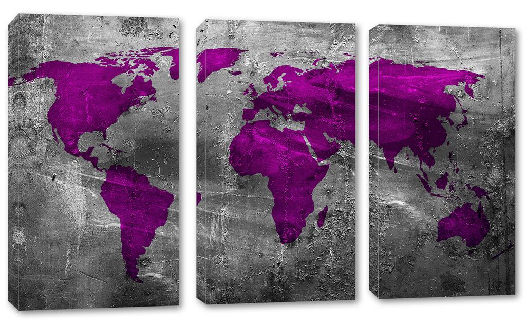 Abstract purple World Map Canvas Print 3 Panel Split, Triptych - Wall ...
