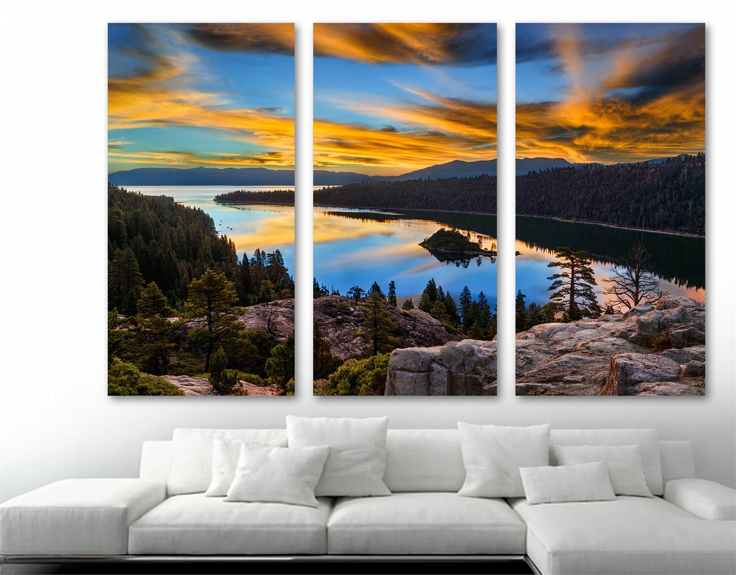 Lake Tahoe Emerald Bay Canvas Print wall art 3 Panel Split, Triptych