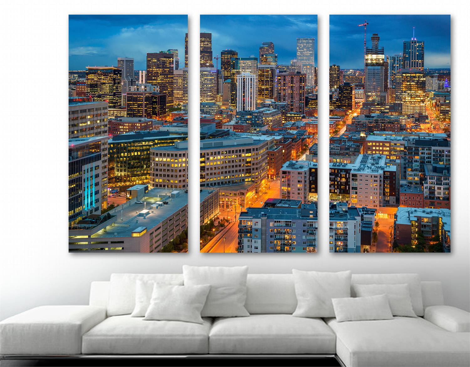 Denver City Skyline Canvas Print Wall Art 3 Panel Split, Triptych