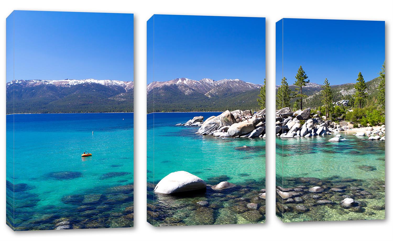Lake Tahoe Wall Art Canvas Print 3 Panel Split, Triptych home wall