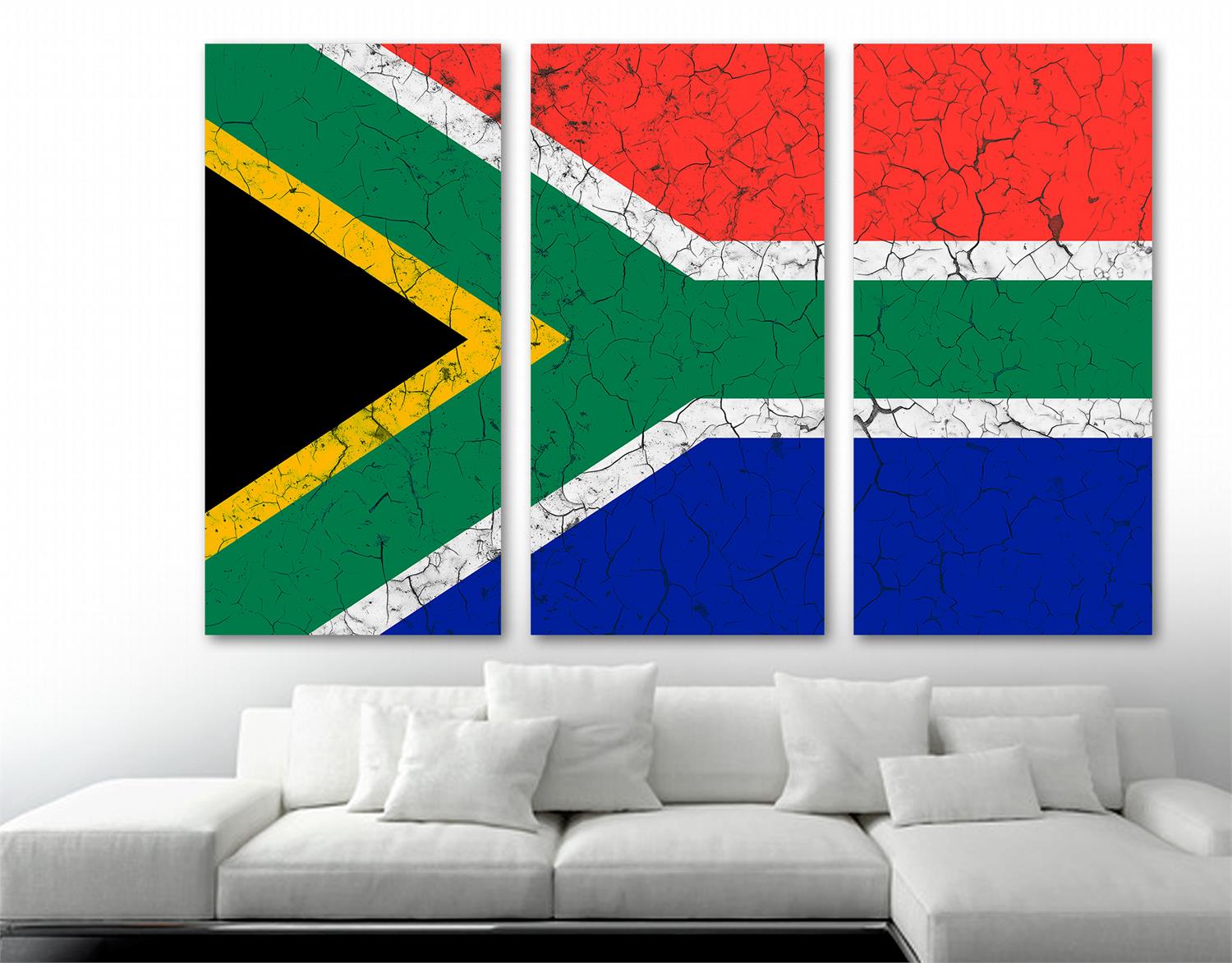 South Africa Flag Canvas Print Wall Art cracked effect 3 Panel Split
