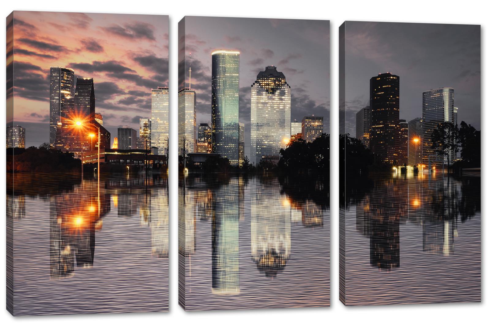 Houston Texas Skyline Wall Art Canvas Print gray brown 3 Panel Split