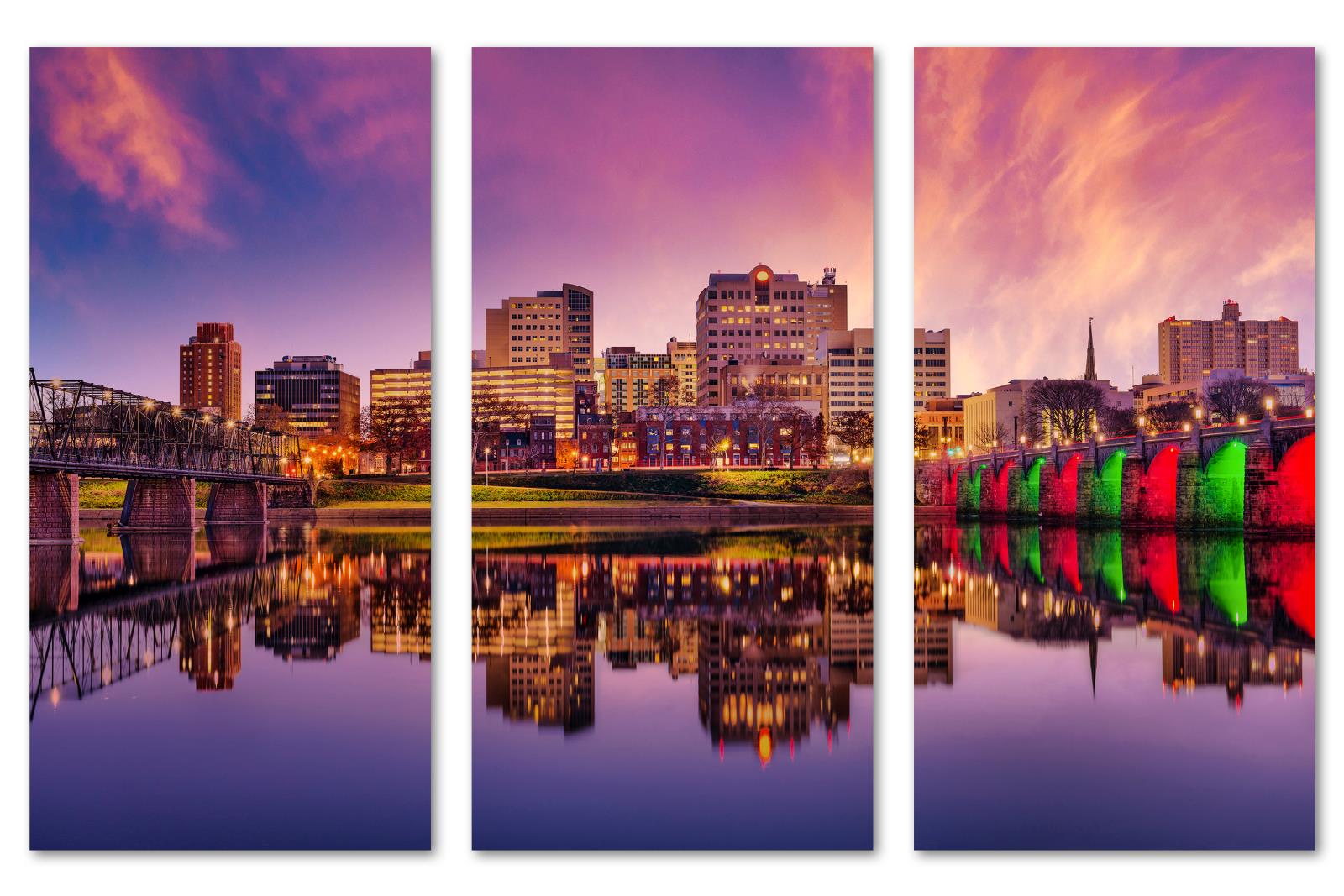 Harrisburg PA Canvas Print Wall Art purple pink sky 3 Panel Split Canvas Quest