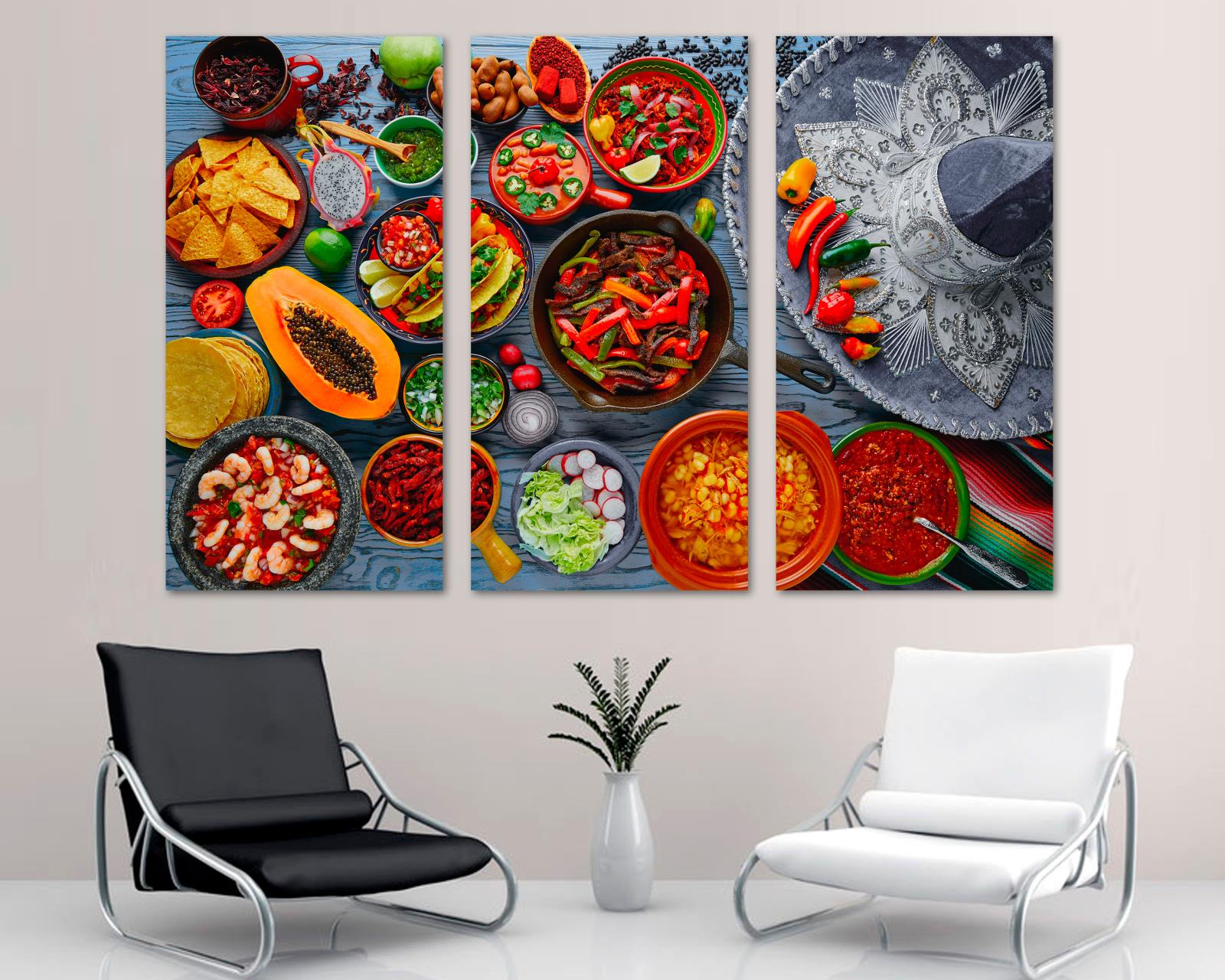 Mexican Food Wall Art Canvas Print 3 Panel Split. Colorful foods