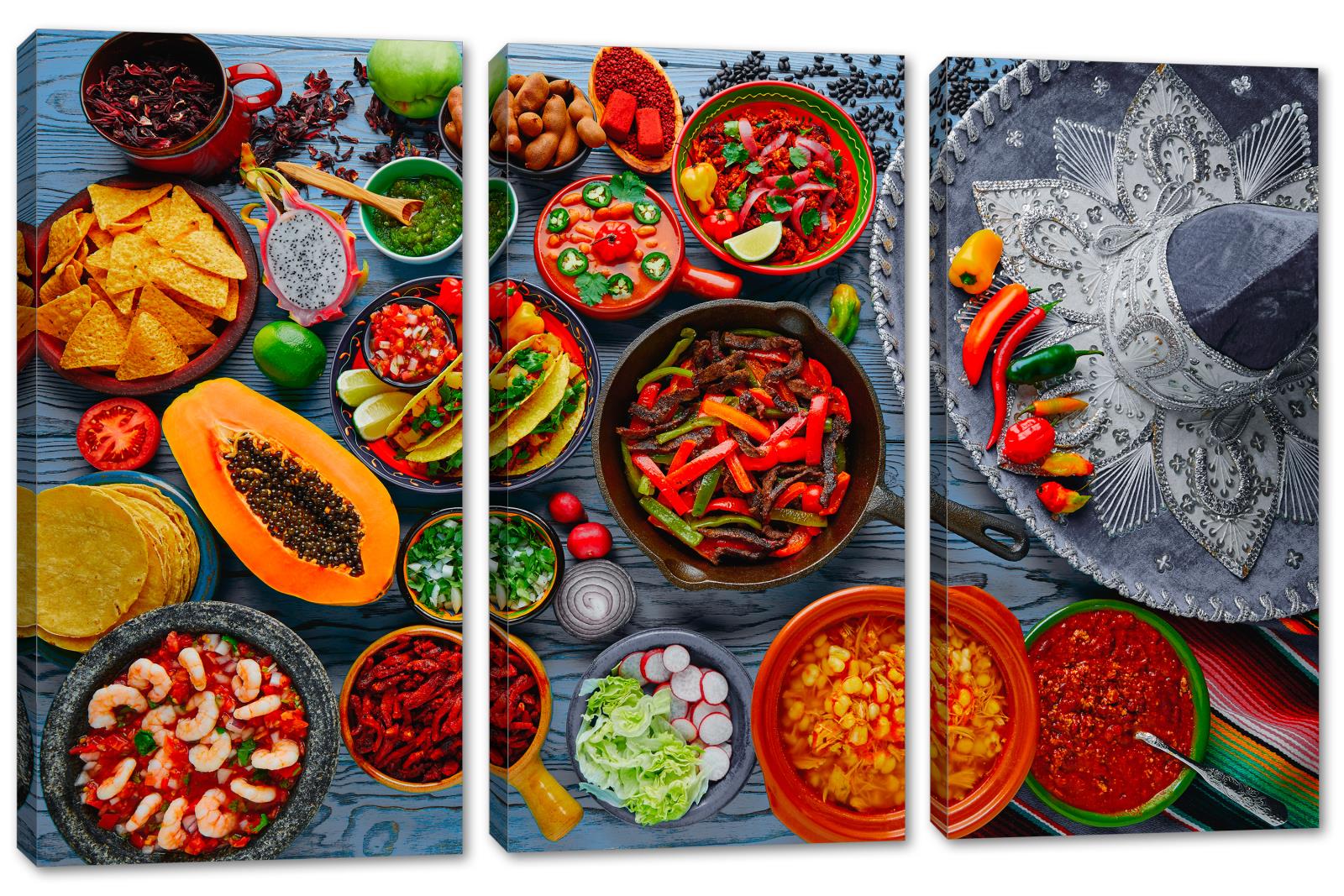 Mexican Food Wall Art Canvas Print 3 Panel Split. Colorful foods ...